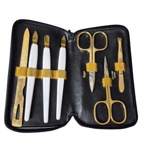 Vintage Cooper Goldtone Manicure Set in Genuine Suede Case Made in West Germany